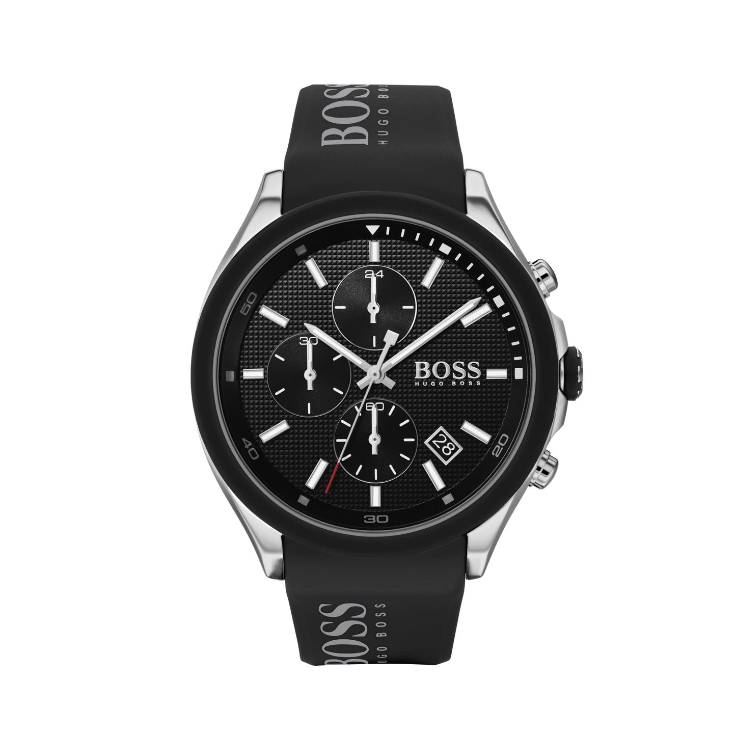 BOSS VELOCITY GENTS. SS CASE. BLACK DIAL. BLACK SILICONE STRAP