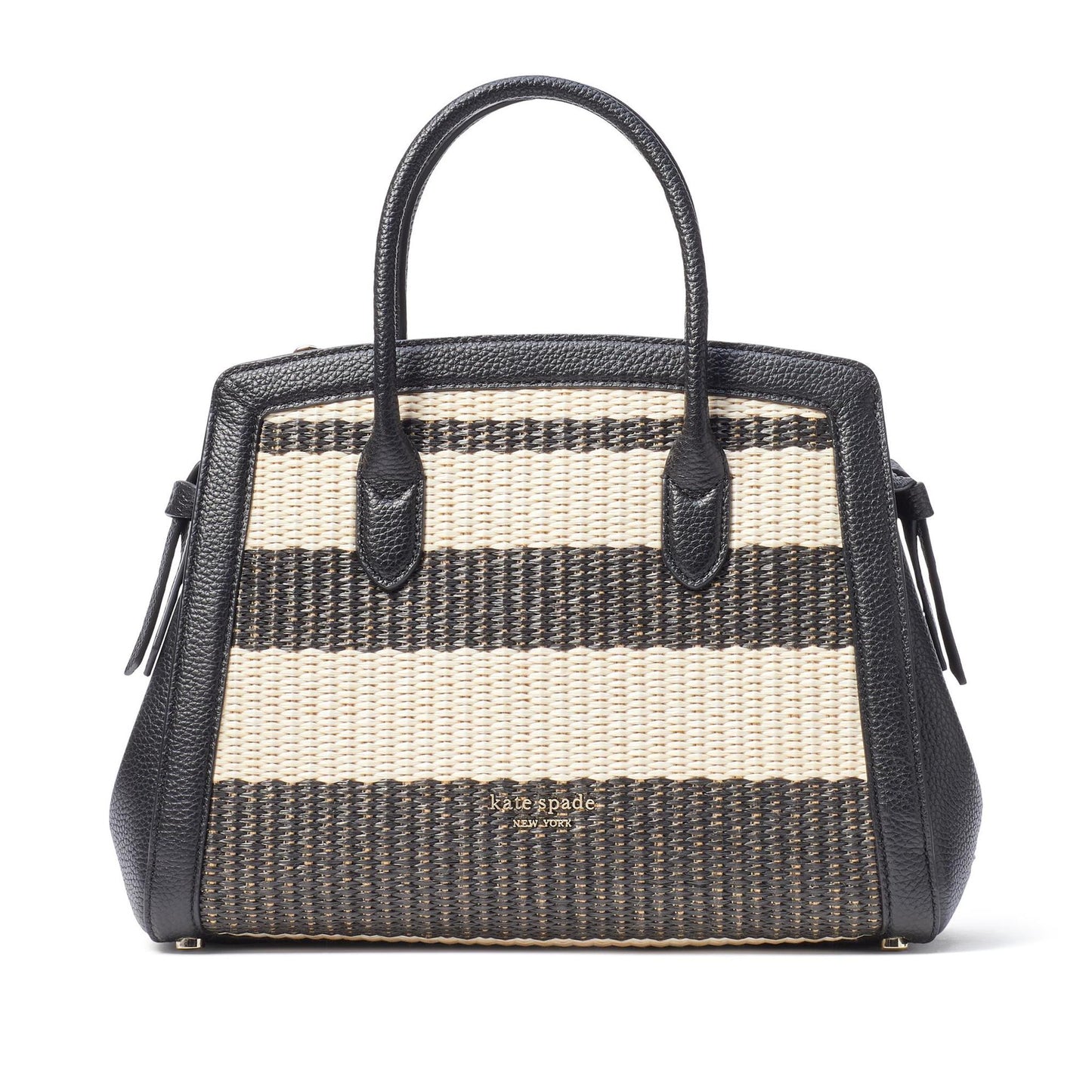 KNOTT STRIPED STRAW MEDIUM SATCHEL - BLACK MULTI