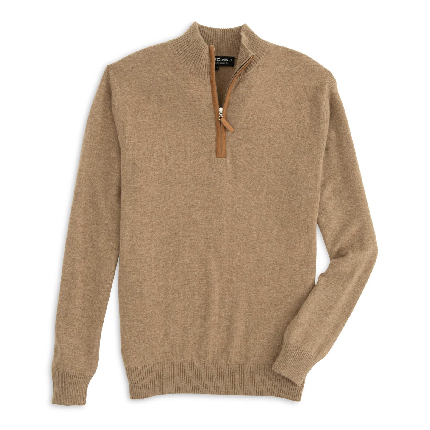 MEN'S 1/4 ZIP CASHMERE CARDIGAN - LARGE - CAMEL