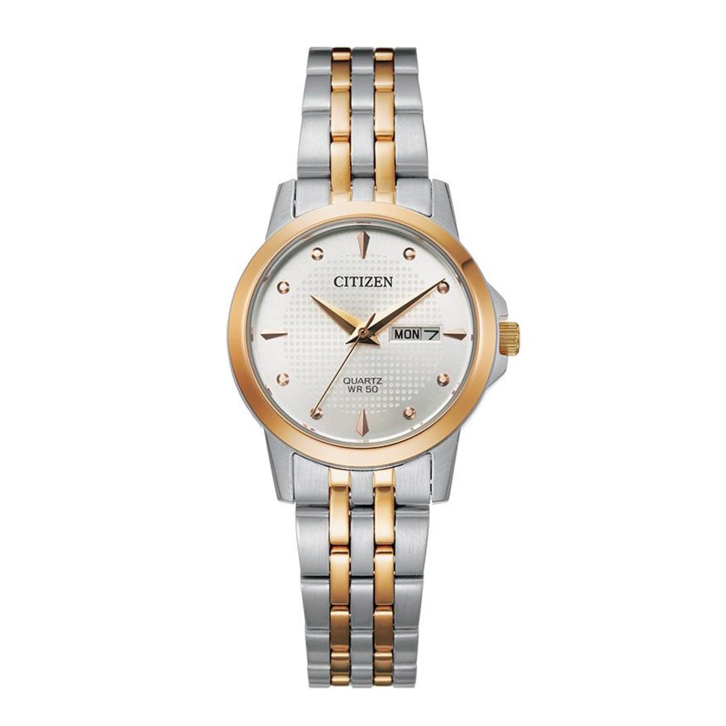 LADIES QUARTZ WATCH, TWO-TONE WITH WHITE DIAL